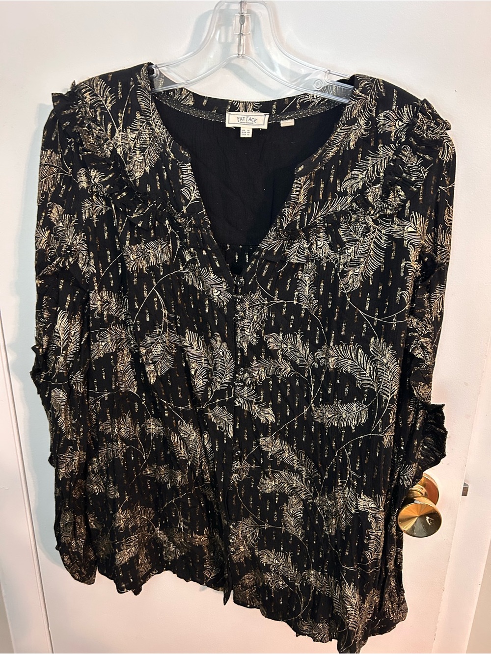 Fat Face Black Blouse with Cream Botanical Print
